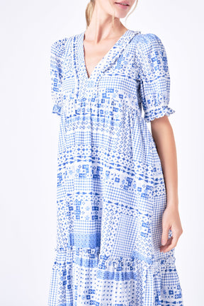 ENGLISH FACTORY - Geometric Print Tiered Midi Dress - DRESSES available at Objectrare