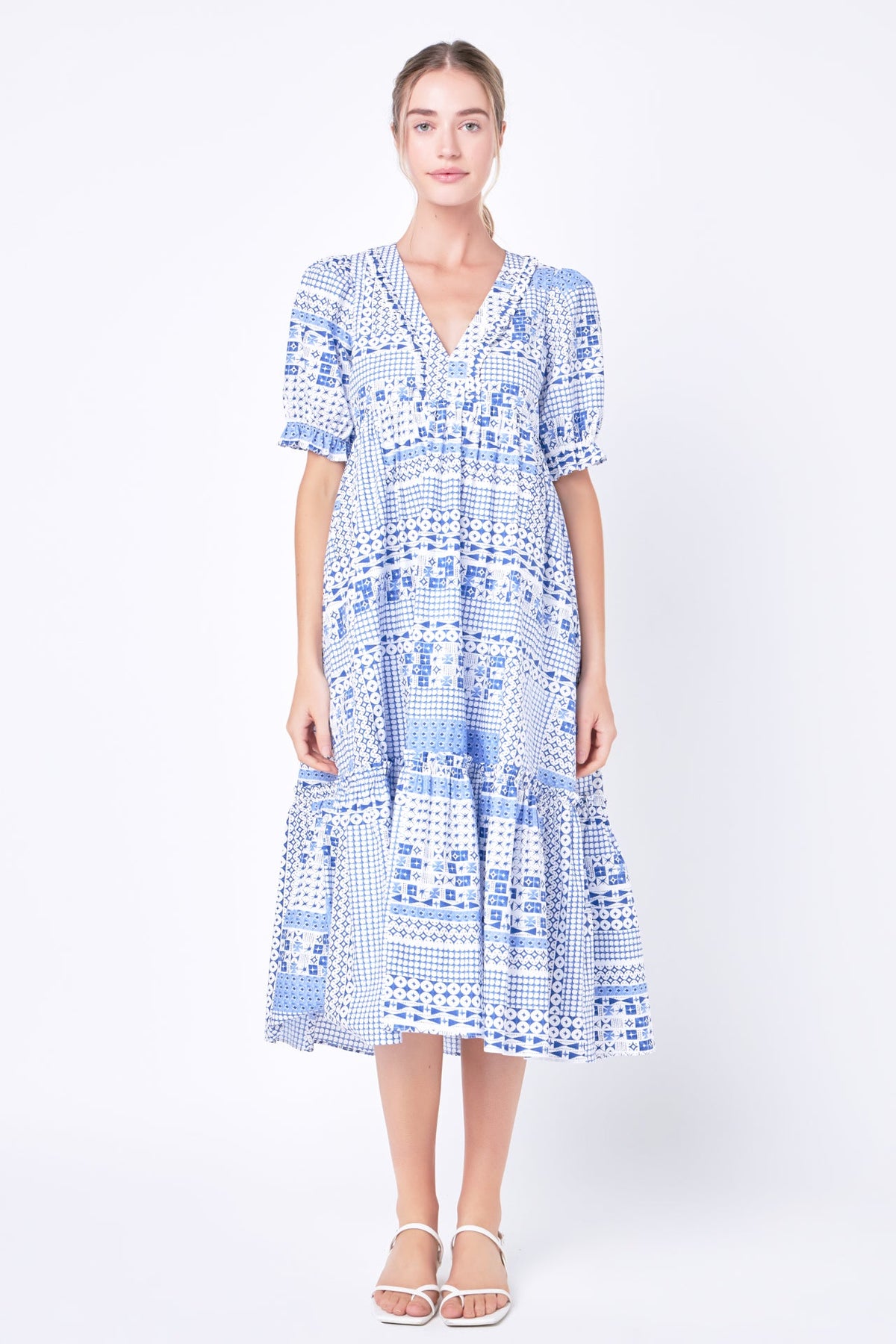 ENGLISH FACTORY - English Factory - Geometric Print Tiered Midi Dress - DRESSES available at Objectrare