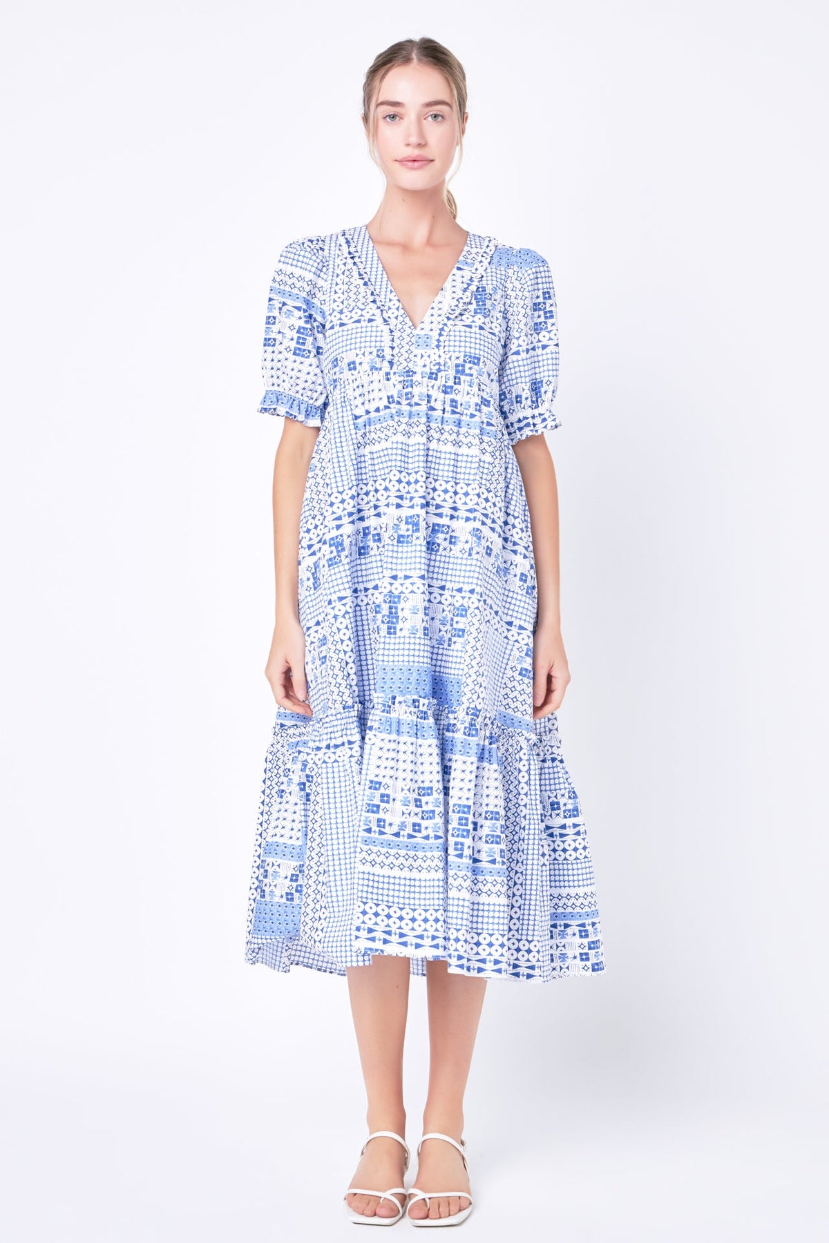 Geometric Print Tiered Midi Dress