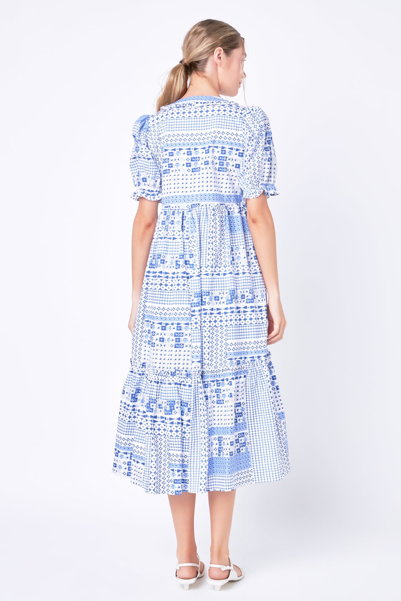 ENGLISH FACTORY - Geometric Print Tiered Midi Dress - DRESSES available at Objectrare