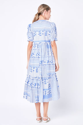 ENGLISH FACTORY - Geometric Print Tiered Midi Dress - DRESSES available at Objectrare