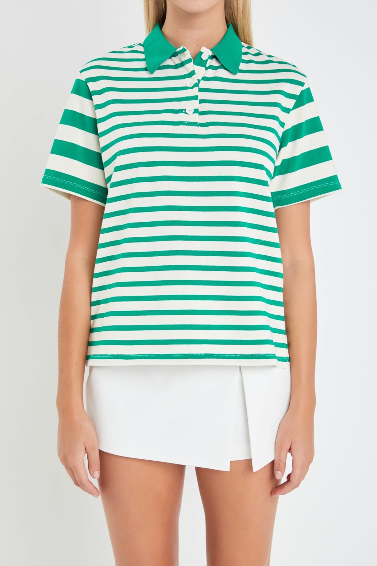 ENGLISH FACTORY - Stripe Short Sleeve Collared Knit Top - T-SHIRTS available at Objectrare