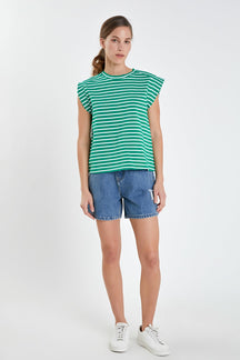 ENGLISH FACTORY - Stripe Rib Cotton T-shirt - T-SHIRTS available at Objectrare