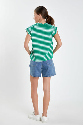 ENGLISH FACTORY - Stripe Rib Cotton T-shirt - T-SHIRTS available at Objectrare