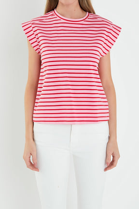 ENGLISH FACTORY - Stripe Rib Cotton T-shirt - T-SHIRTS available at Objectrare