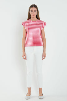 ENGLISH FACTORY - Stripe Rib Cotton T-shirt - T-SHIRTS available at Objectrare