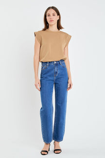 ENGLISH FACTORY - Solid Ribbed Cotton T-shirt - TOPS available at Objectrare