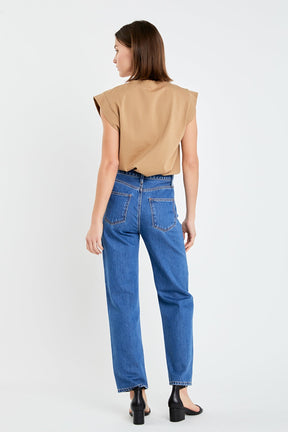 ENGLISH FACTORY - Solid Ribbed Cotton T-shirt - TOPS available at Objectrare