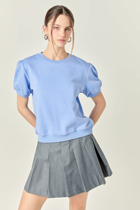 ENGLISH FACTORY - French Terry Puff Sleeve Sweatshirt in Powder Blue - TOPS available at Objectrare