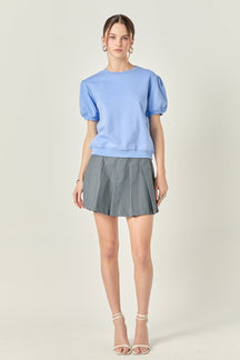 ENGLISH FACTORY - French Terry Puff Sleeve Sweatshirt in Powder Blue - TOPS available at Objectrare