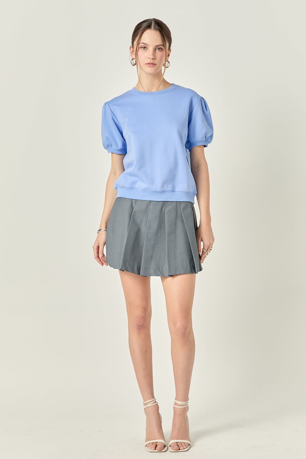 French Terry Puff Sleeve Sweatshirt in Powder Blue