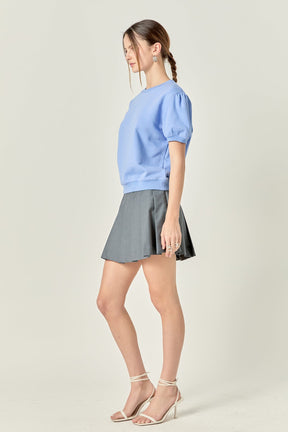 ENGLISH FACTORY - French Terry Puff Sleeve Sweatshirt in Powder Blue - TOPS available at Objectrare