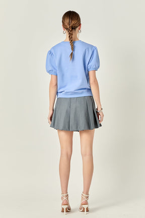 ENGLISH FACTORY - French Terry Puff Sleeve Sweatshirt in Powder Blue - TOPS available at Objectrare