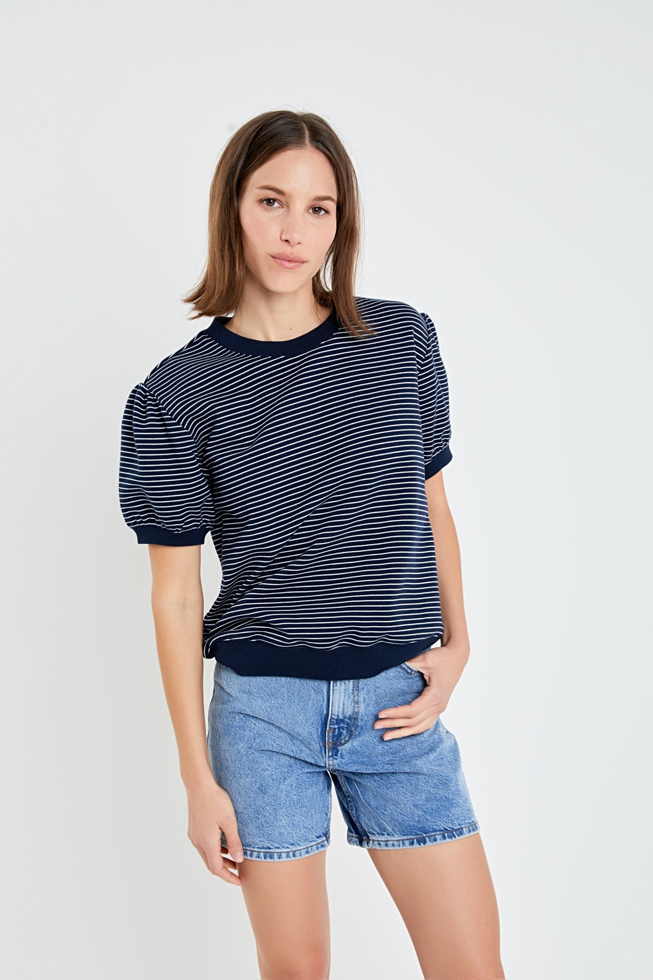 ENGLISH FACTORY - Stripe Terry Puff Sleeve Sweatshirt - TOPS available at Objectrare