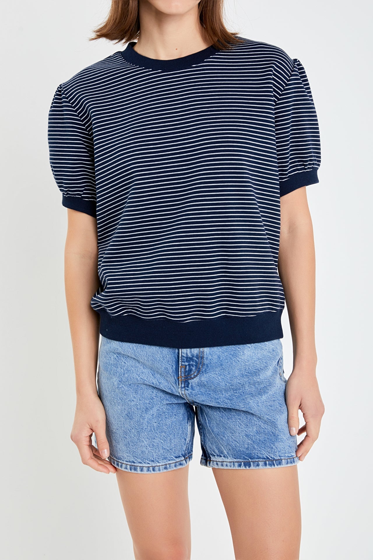 ENGLISH FACTORY - Stripe Terry Puff Sleeve Sweatshirt - TOPS available at Objectrare