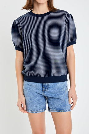 ENGLISH FACTORY - Stripe Terry Puff Sleeve Sweatshirt - TOPS available at Objectrare
