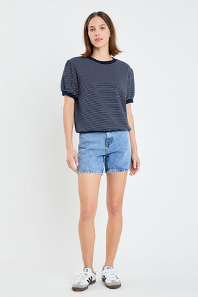 ENGLISH FACTORY - Stripe Terry Puff Sleeve Sweatshirt - TOPS available at Objectrare