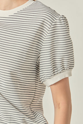 ENGLISH FACTORY - Stripe Terry Puff Sleeve Sweatshirt - TOPS available at Objectrare