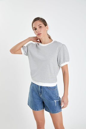 ENGLISH FACTORY - English Factory - Stripe Terry Puff Sleeve Sweatshirt - TOPS available at Objectrare