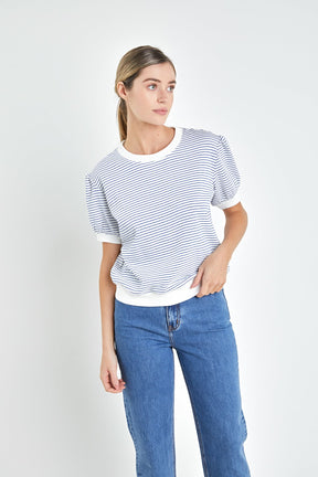 ENGLISH FACTORY - Stripe Terry Puff Sleeve Sweatshirt - TOPS available at Objectrare