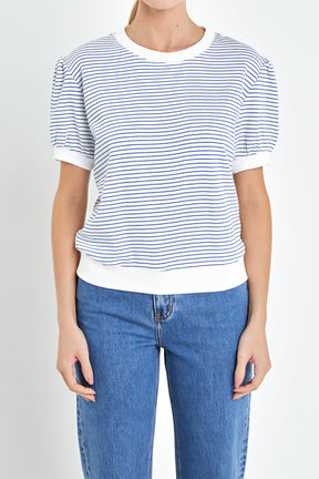 ENGLISH FACTORY - Stripe Terry Puff Sleeve Sweatshirt - TOPS available at Objectrare