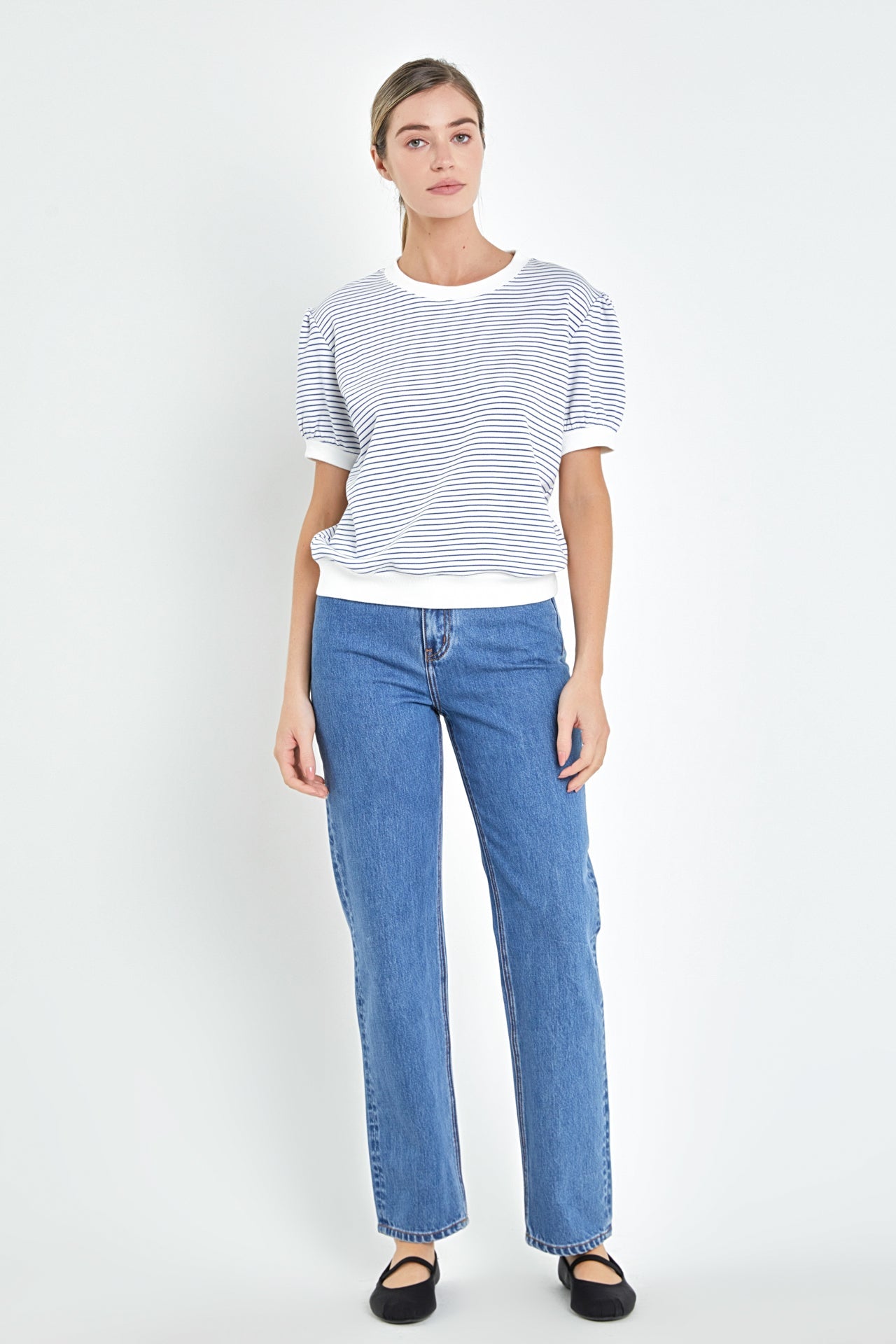 ENGLISH FACTORY - Stripe Terry Puff Sleeve Sweatshirt - TOPS available at Objectrare