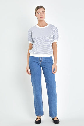 ENGLISH FACTORY - Stripe Terry Puff Sleeve Sweatshirt - TOPS available at Objectrare