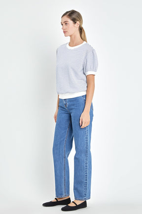 ENGLISH FACTORY - Stripe Terry Puff Sleeve Sweatshirt - TOPS available at Objectrare