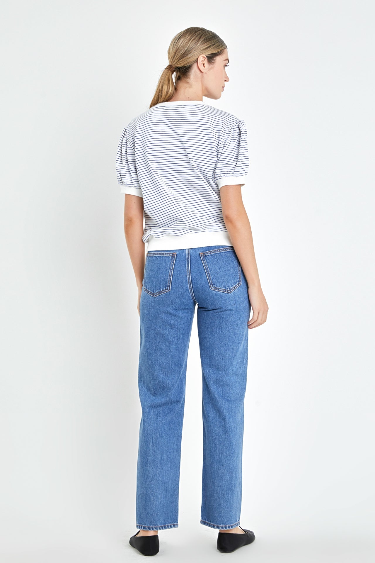 ENGLISH FACTORY - Stripe Terry Puff Sleeve Sweatshirt - TOPS available at Objectrare