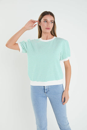 ENGLISH FACTORY - Stripe Terry Puff Sleeve Sweatshirt - TOPS available at Objectrare