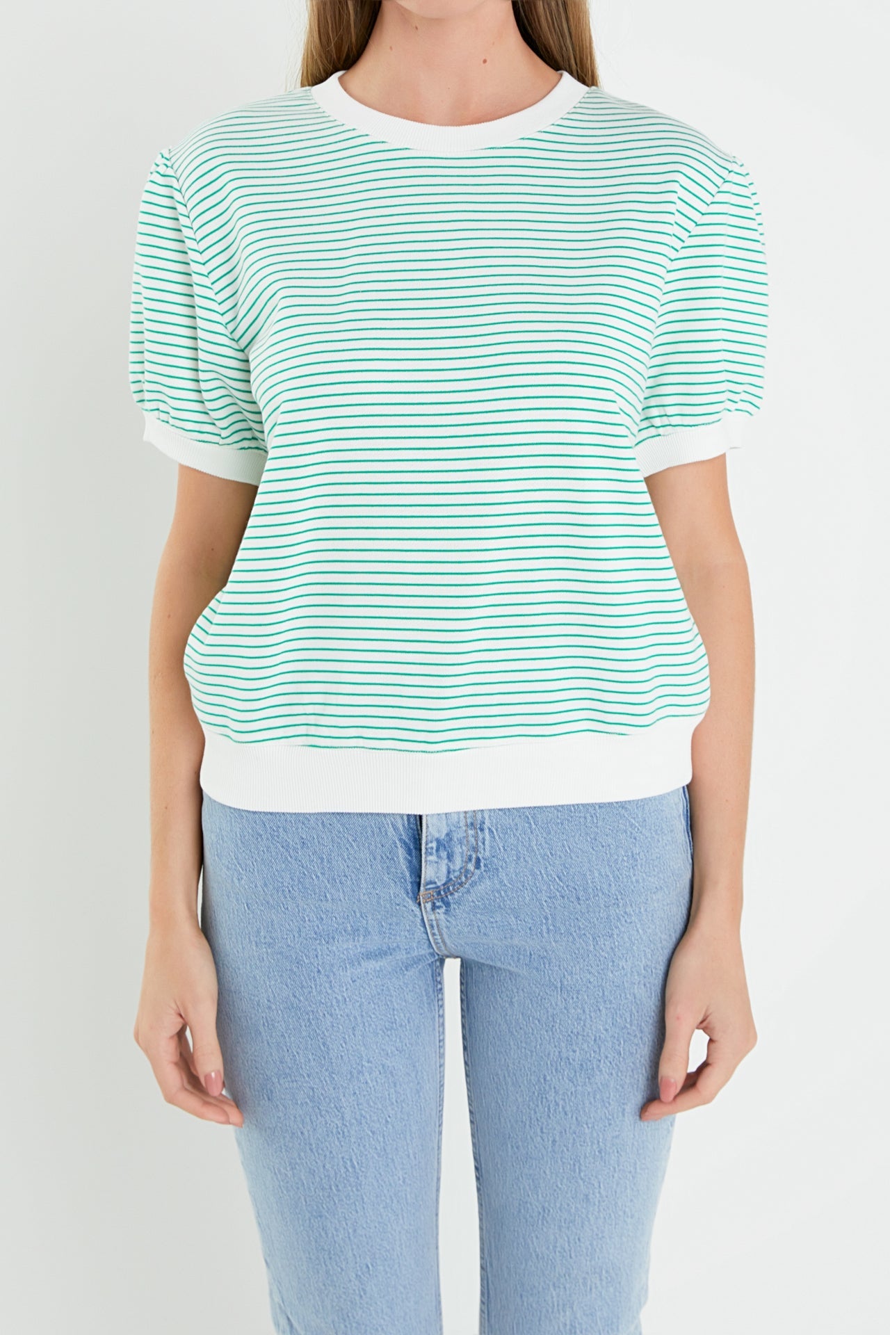 ENGLISH FACTORY - Stripe Terry Puff Sleeve Sweatshirt - TOPS available at Objectrare