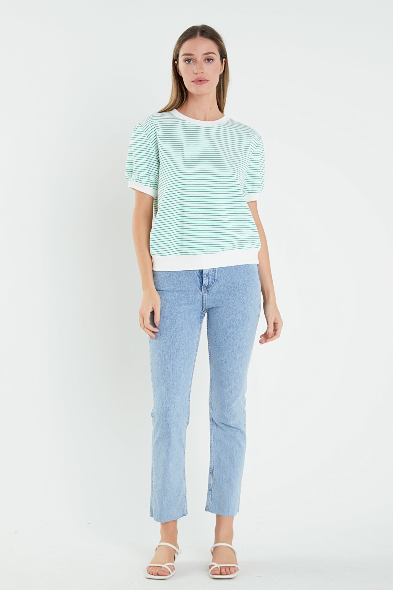 ENGLISH FACTORY - Stripe Terry Puff Sleeve Sweatshirt - TOPS available at Objectrare