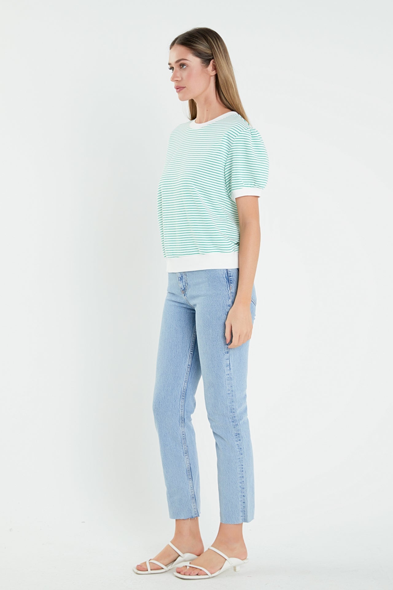 ENGLISH FACTORY - Stripe Terry Puff Sleeve Sweatshirt - TOPS available at Objectrare