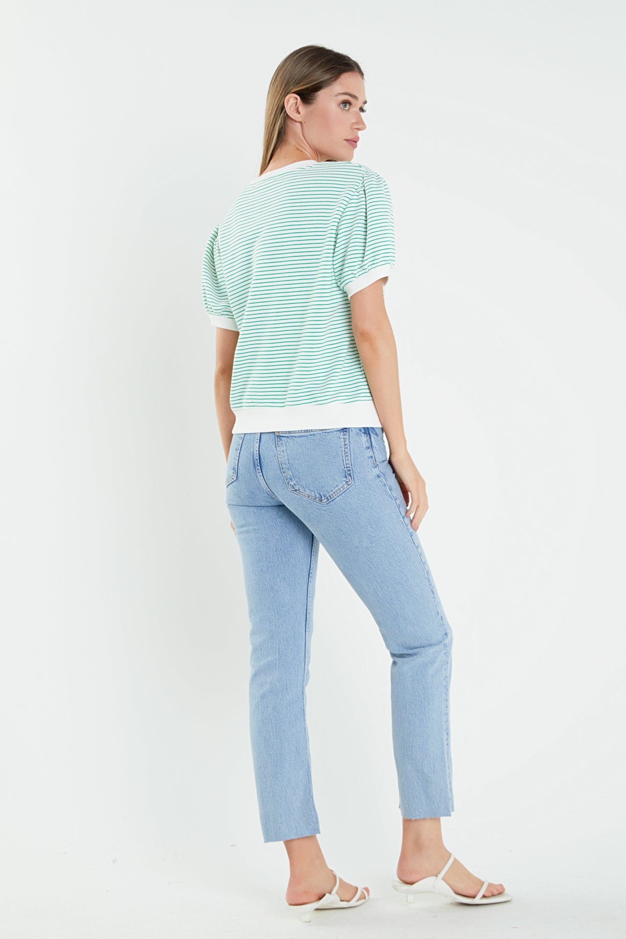 ENGLISH FACTORY - Stripe Terry Puff Sleeve Sweatshirt - TOPS available at Objectrare