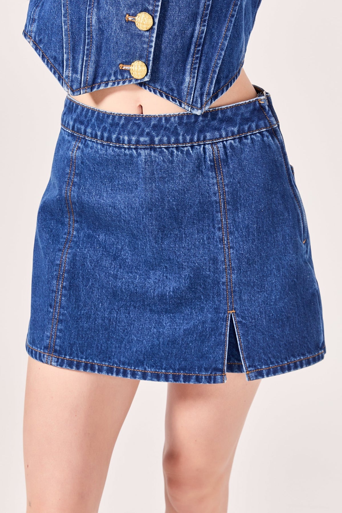 ENGLISH FACTORY - High-waisted Denim Mini Skort - SKORTS available at Objectrare