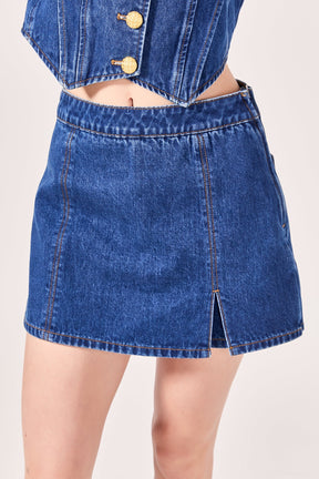 ENGLISH FACTORY - High-waisted Denim Mini Skort - SKORTS available at Objectrare