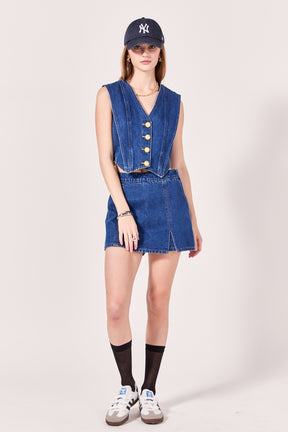 ENGLISH FACTORY - English Factory - High-waisted Denim Mini Skort - SKORTS available at Objectrare