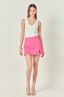 ENGLISH FACTORY - High-waisted Denim Mini Skort - SKORTS available at Objectrare