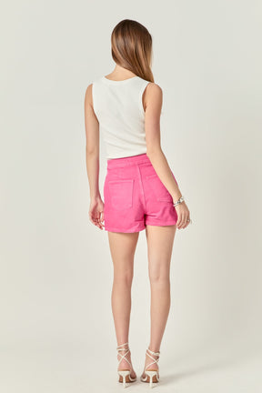 ENGLISH FACTORY - High-waisted Denim Mini Skort - SKORTS available at Objectrare