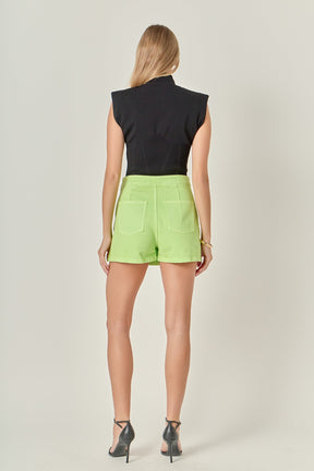ENGLISH FACTORY - High-waisted Denim Mini Skort - SKORTS available at Objectrare