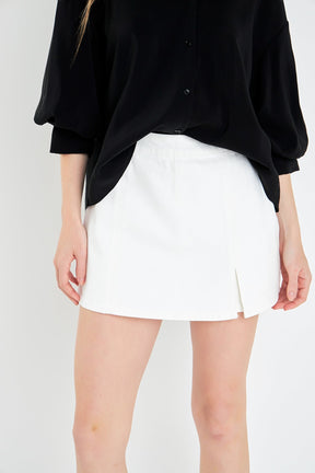 ENGLISH FACTORY - High-waisted Denim Mini Skort - SKORTS available at Objectrare