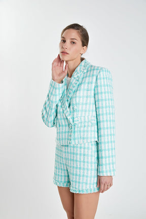 ENGLISH FACTORY - English Factory - Textured Checkered Double Breasted Blazer - BLAZERS available at Objectrare