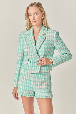 ENGLISH FACTORY - Textured Checkered Double Breasted Blazer - BLAZERS available at Objectrare