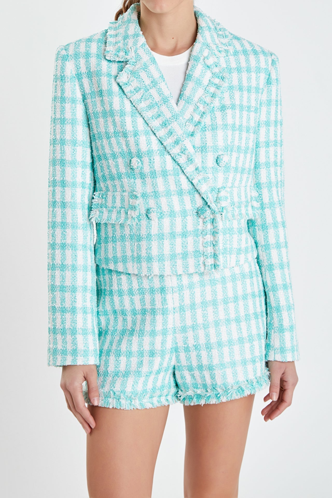 ENGLISH FACTORY - English Factory - Textured Checkered Double Breasted Blazer - BLAZERS available at Objectrare