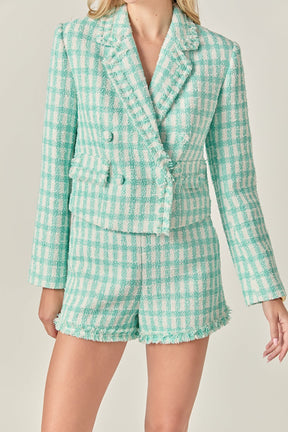 ENGLISH FACTORY - Textured Checkered Double Breasted Blazer - BLAZERS available at Objectrare