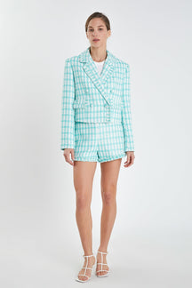 ENGLISH FACTORY - English Factory - Textured Checkered Double Breasted Blazer - BLAZERS available at Objectrare