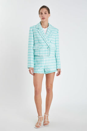 ENGLISH FACTORY - English Factory - Textured Checkered Double Breasted Blazer - BLAZERS available at Objectrare