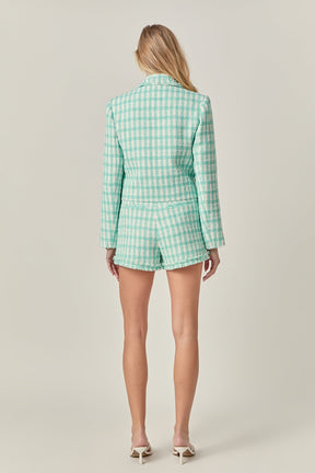 ENGLISH FACTORY - Textured Checkered Double Breasted Blazer - BLAZERS available at Objectrare