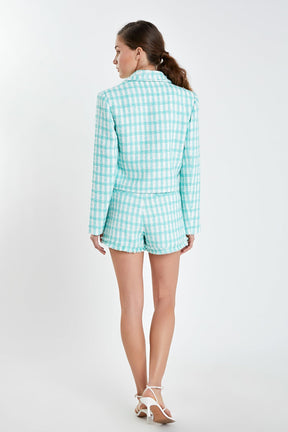 ENGLISH FACTORY - English Factory - Textured Checkered Double Breasted Blazer - BLAZERS available at Objectrare