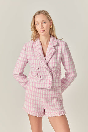 ENGLISH FACTORY - Textured Checkered Double Breasted Blazer - BLAZERS available at Objectrare